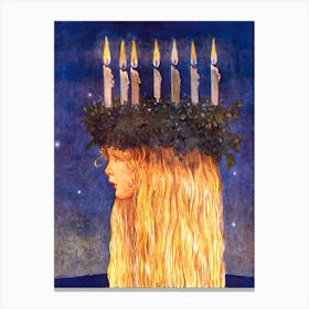 Lucia by John Bauer 1913 Scandinavian Swedish Winter Solstice Artwork Girl With Candles December Christmas Beautiful HD Remastered Vibrant Canvas Print