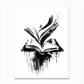Open Book Symbol Black And White Painting Canvas Print