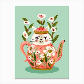 Cat In A Teapot With Flowers Canvas Print
