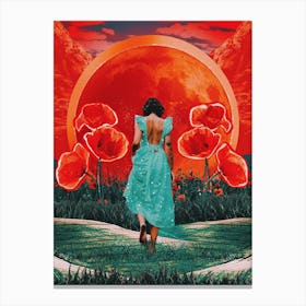 Surreal Moon Sun Poppies Collage Canvas Print