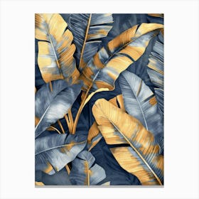 Gold And Blue Banana Leaves Canvas Print
