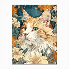 Cat In Flowers Canvas Print