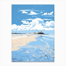Linocut Of Bamburgh Beach Northumberland 4 Canvas Print