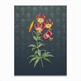 Vintage Turban Lily Botanical on Slate Gray Pattern n.0168 Canvas Print