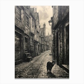 A Black Cat Wandering The Smoky Medieval Cobbled Streets Canvas Print