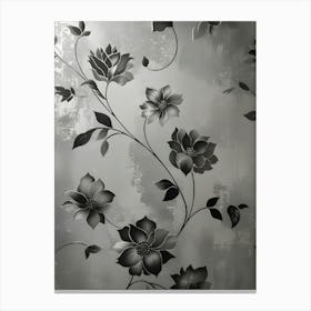 Black And Silver Floral Wallpaper Canvas Print