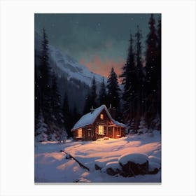 Winter Cabin Painting 3 Canvas Print