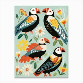 Folk Style Bird Painting Puffin 2 Canvas Print