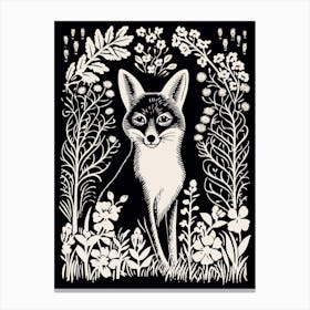 Linocut Fox Illustration Black 3 Canvas Print