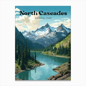 North Cascades National Park Washington Adventure Modern Travel Illustration Canvas Print