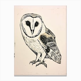 Barn Owl Linocut Blockprint 4 Canvas Print