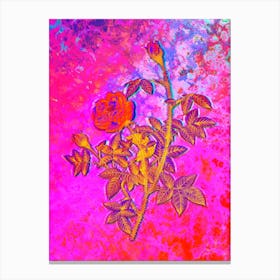 Moss Rose Botanical in Acid Neon Pink Green and Blue Canvas Print