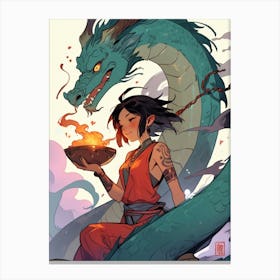 Asian Girl With Dragon 1 Canvas Print