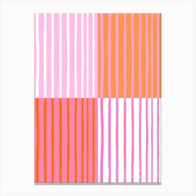 Pink And Orange Brush Stroke Stripes Grid Canvas Print