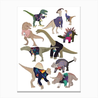 Dinosaurs In 80s Jumpers Canvas Print