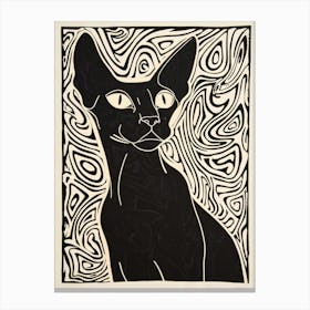 Oriental Shorthair Cat Linocut Blockprint 4 Canvas Print