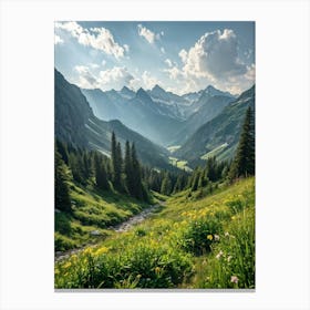 A Panoramic View Of A Dynamic Alpine Landscape Transitioning From Spring To Summer Featuring Idylli Canvas Print