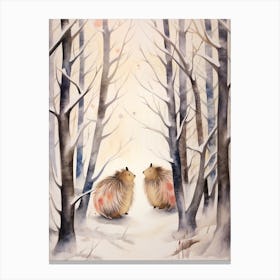 Winter Watercolour Porcupine 1 Canvas Print