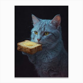 Cat Eating Bread Canvas Print