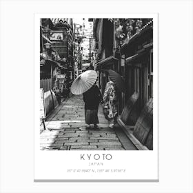 Kyoto Street Japan Black And White Canvas Print