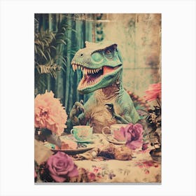 Retro Dinosaur Tea Party 4 Canvas Print
