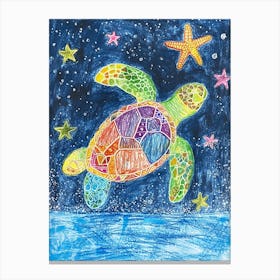 Sea Turtle At Night Crayon Drawing 3 Canvas Print