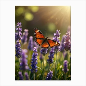 Butterfly On Lavender Flowers 4 Canvas Print