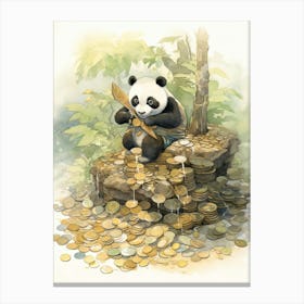 Panda Art Collecting Coins Watercolour 2 Canvas Print