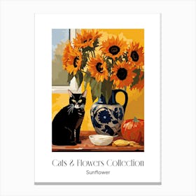 Cats & Flowers Collection Sunflower Flower Vase And A Cat, A Painting In The Style Of Matisse 2 Canvas Print