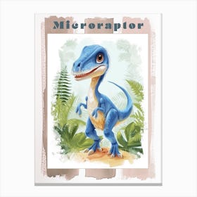 Cartoon Microraptor Dinosaur Watercolour 3 Poster Canvas Print