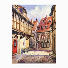 Watercolor Of Old Town In France Canvas Print