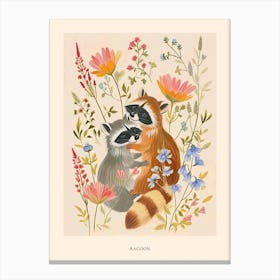 Folksy Floral Animal Drawing Racoon Poster Canvas Print