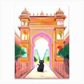 Black Cat At Patrika Gate   Indian Door 2 Canvas Print
