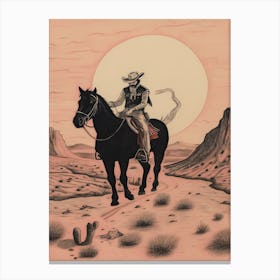Cowbow Riding A Horse In The Desert 1 Canvas Print