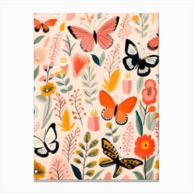 Floral Pattern With Butterflies Canvas Print