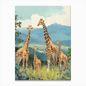 Herd Of Giraffes In The Wild Watercolour Style Illustration 4 Canvas Print