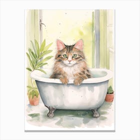 Norwegian Forest Cat In Bathtub Botanical Bathroom 3 Canvas Print