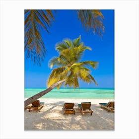 Tropical Beach With Palm Tree Canvas Print