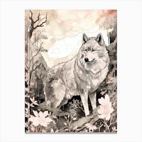 Tundra Wolf Vintage Painting 1 Canvas Print