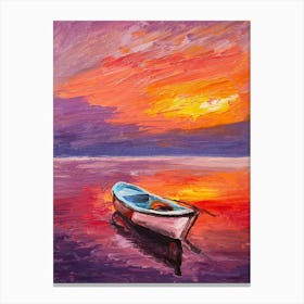 Boat At Sunset Painting Canvas Print