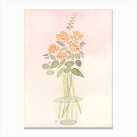 flowers floral painting watercolor pink peach color minimal minimalist light berdoom living room kitchen office Canvas Print