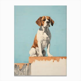Saint Bernard Dog, Painting In Light Teal And Brown 0 Canvas Print