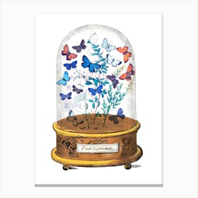 Butterflies Glass Dome White Canvas Print