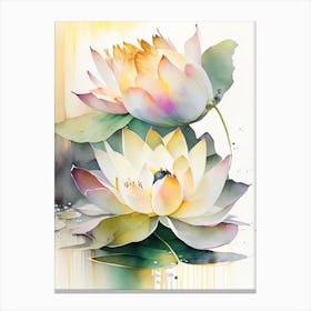 Double Lotus Storybook Watercolour 3 Canvas Print