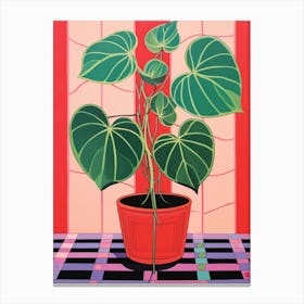 Pink And Red Plant Illustration Rubber Plant Ficus 1 Canvas Print