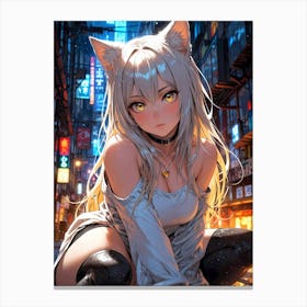 Anime Girl With Cat Ears 10 Canvas Print