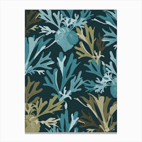 Olive Green And Turquoise Fern Leaves Canvas Print