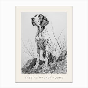 Treeing Walker Hound Line Sketch 3 Poster Canvas Print