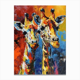 Impasto Oil Painting Inspired Giraffes Canvas Print