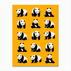 Panda Bears Pattern Mustard Yellow Canvas Print